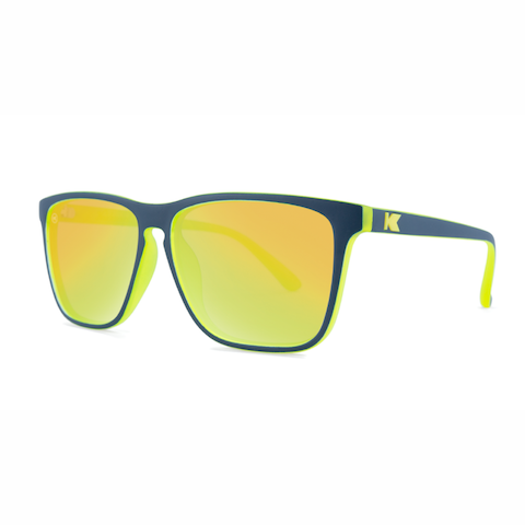 lenoor crown knockaround fast lanes sunglasses navy blue and neon yellow geode
