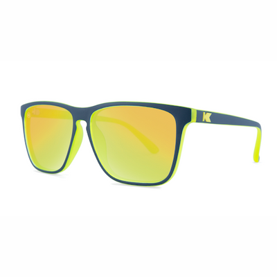 lenoor crown knockaround fast lanes sunglasses navy blue and neon yellow geode